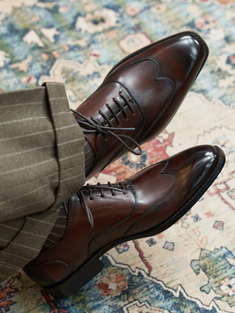 メンズドレスシューズファッションラウンドトゥブローグフォーマルウェディングシューズ