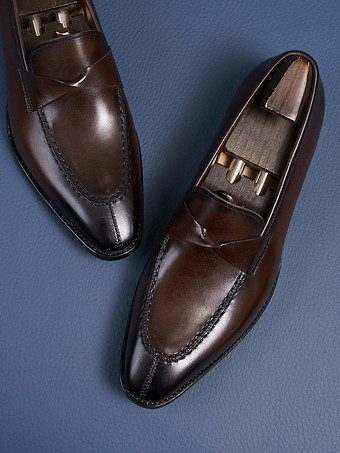 メンズ ペニーローファー スリッポン 牛革 プロム ウェディングシューズ