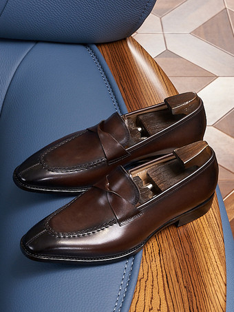 メンズ ペニーローファー スリッポン 牛革 プロム ウェディングシューズ
