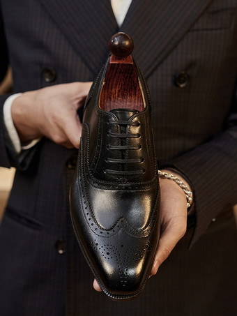 男性用ドレスシューズ 高品質スクエアトゥレザーブローグダービーフォーマルウェディングシューズ