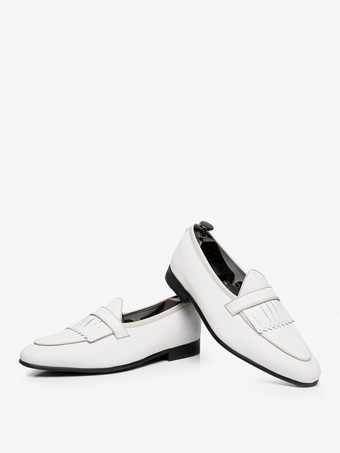 ホワイト メンズ ペニーローファー レザーアートワーク スリッポン プロム フォーマル ウェディングシューズ