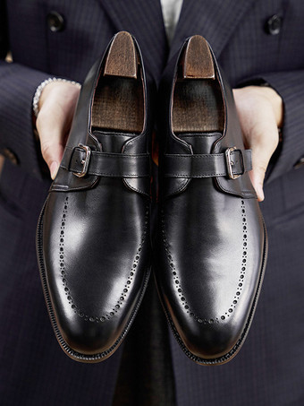 レザーアートワーク メンズ ローファー シューズ モンクストラップ スリップオン フォーマル ウェディングシューズ