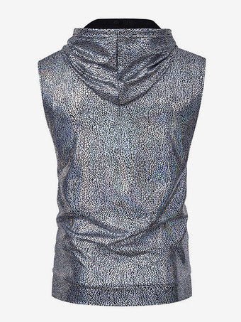 メンズ 衣類 タンクトップ Tシャツ タンクトップ カジュアル タンクトップ 男性用 パンク フード付き メタリック レギュラーフィット シルバー サマートップ