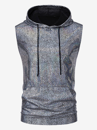 メンズ 衣類 タンクトップ Tシャツ タンクトップ カジュアル タンクトップ 男性用 パンク フード付き メタリック レギュラーフィット シルバー サマートップ