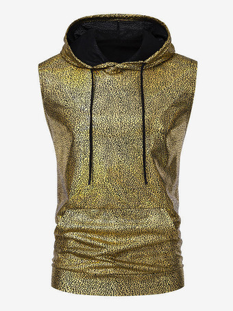 ゴールド メンズ 衣類 タンクトップ Tシャツ タンクトップ カジュアル タンクトップ 男性用 パンク フード付き メタリック レギュラーフィット シルバー サマートップ