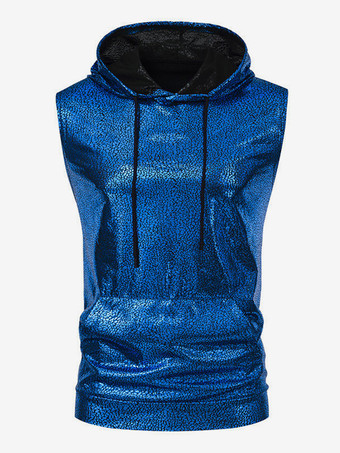 ブルー メンズ 衣類 タンクトップ Tシャツ タンクトップ カジュアル タンクトップ 男性用 パンク フード付き メタリック レギュラーフィット シルバー サマートップ