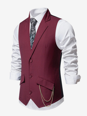 メンズスーツベスト ウェディングパーティーラペルチェーンベスト