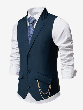 メンズスーツベスト ウェディングパーティーラペルチェーンベスト