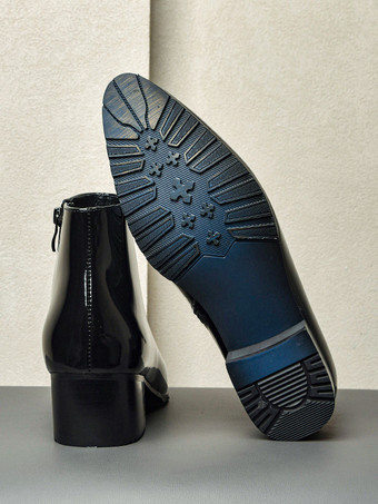 メンズ チェルシーブーツ 牛革 シック ブラック ポインテッドトゥ アンクル ショートブーツ