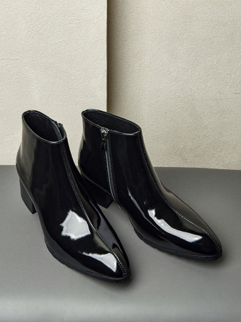 メンズ チェルシーブーツ 牛革 シック ブラック ポインテッドトゥ アンクル ショートブーツ