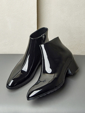 メンズ チェルシーブーツ 牛革 シック ブラック ポインテッドトゥ アンクル ショートブーツ