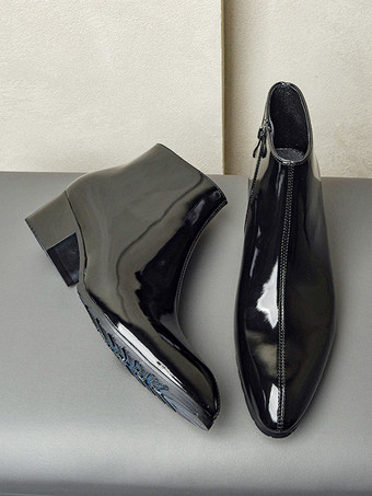 メンズ チェルシーブーツ 牛革 シック ブラック ポインテッドトゥ アンクル ショートブーツ