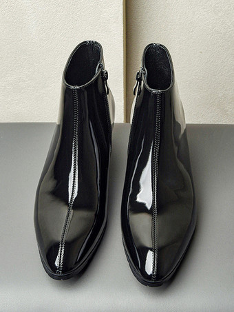 メンズ チェルシーブーツ 牛革 シック ブラック ポインテッドトゥ アンクル ショートブーツ