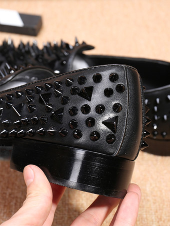 メンズ リベット ローファー シューズ リベット カラーブロック ポインテッドトゥ 牛革 スパイク スリッポン プロム ウェディングシューズ