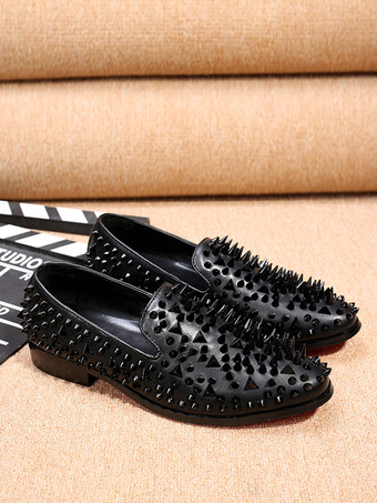 メンズ リベット ローファー シューズ リベット カラーブロック ポインテッドトゥ 牛革 スパイク スリッポン プロム ウェディングシューズ