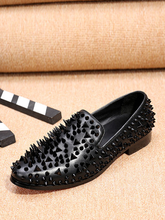 メンズ リベット ローファー シューズ リベット カラーブロック ポインテッドトゥ 牛革 スパイク スリッポン プロム ウェディングシューズ