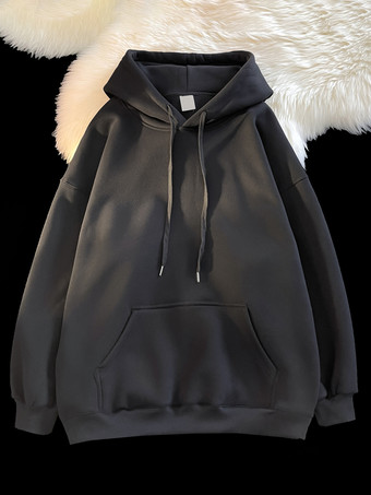 ブラック メンズ コットン カジュアル ポケット 長袖 パーカー