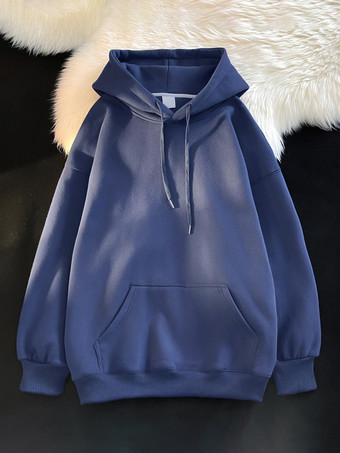 ダークネイビーメンズ コットン カジュアル ポケット 長袖 パーカー