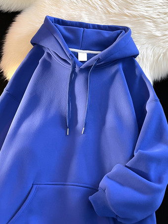 ブルー メンズ コットン カジュアル ポケット 長袖 パーカー