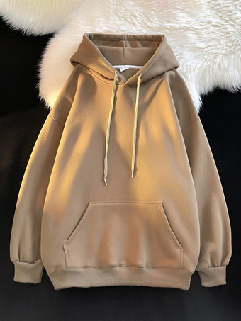 ライトブラウンメンズ コットン カジュアル ポケット 長袖 パーカー