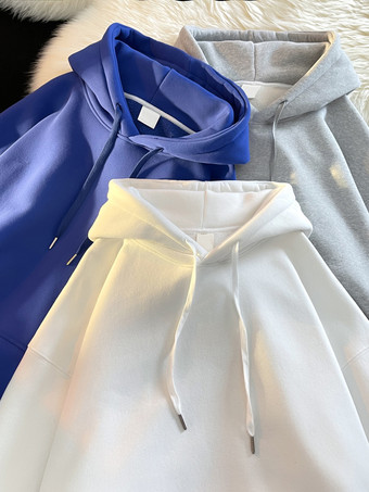 ホワイト メンズ コットン カジュアル ポケット 長袖 パーカー