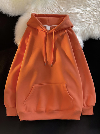 オレンジメンズ コットン カジュアル ポケット 長袖 パーカー