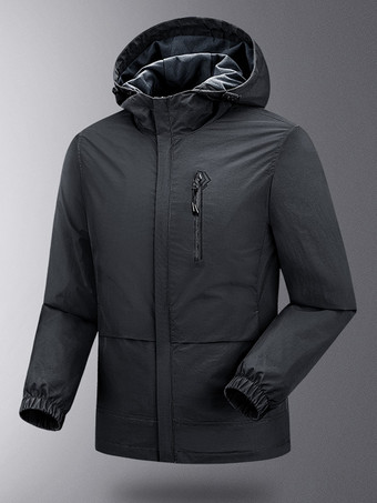 ブラック メンズ フード付き ジッパー カジュアル 防水 防風 アウトドア ジャケット