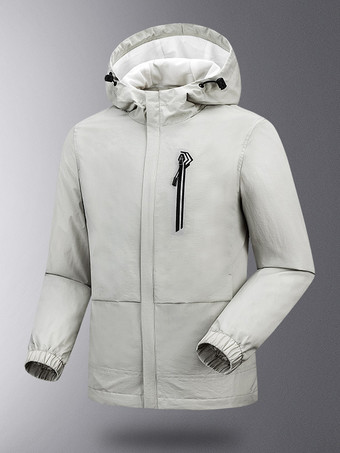 アイボリー メンズ フード付き ジッパー カジュアル 防水 防風 アウトドア ジャケット