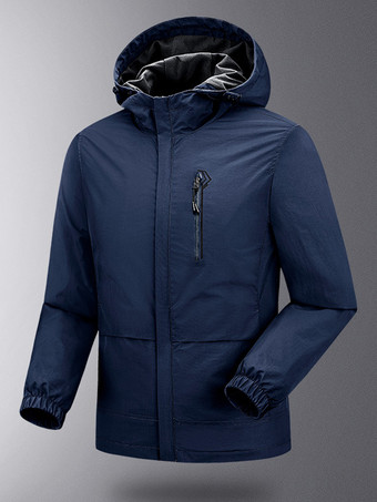 ディープブルーメンズ フード付き ジッパー カジュアル 防水 防風 アウトドア ジャケット