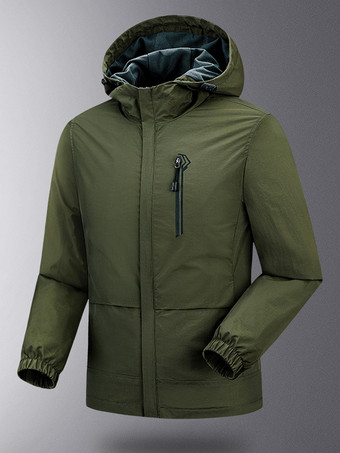ハンターグリーン メンズ フード付き ジッパー カジュアル 防水 防風 アウトドア ジャケット