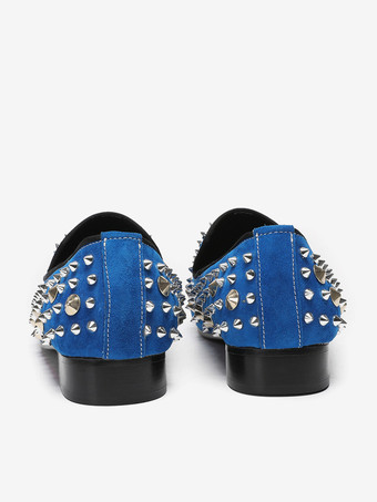 メンズ リベットローファー 牛革 ブルー スリップオン スパイク プロム ウェディングシューズ