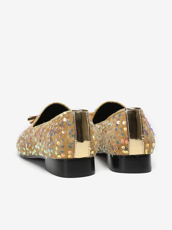 メンズ リベット ローファー シューズ スパンコール ポインテッドトゥ 牛革 タッセル グリッター プロム ウェディングシューズ