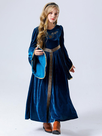 ブルー 子供用プリンセスコスチューム バーガンディセットドレス