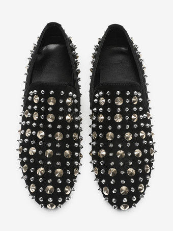 ブラック メンズ リベット ローファー シューズ レザー リベット スリッポン スパイク プロム ウェディングシューズ