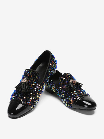 Men's Rivets Loafer Leather Sequins Shoes Slip On Glitter Prom Wedding Shoes
