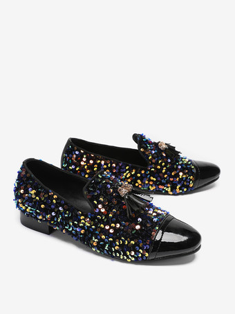 Men's Rivets Loafer Leather Sequins Shoes Slip On Glitter Prom Wedding Shoes