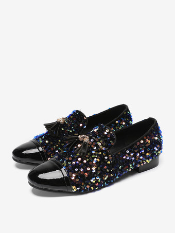 Men's Rivets Loafer Leather Sequins Shoes Slip On Glitter Prom Wedding Shoes