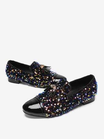 Men's Rivets Loafer Leather Sequins Shoes Slip On Glitter Prom Wedding Shoes