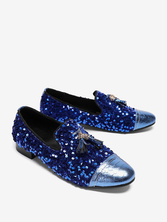 メンズ リベット ローファー シューズ レザー スパンコール スリッポン タッセル プロム ウェディングシューズ