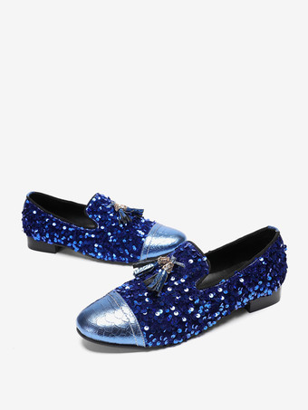 メンズ リベット ローファー シューズ レザー スパンコール スリッポン タッセル プロム ウェディングシューズ