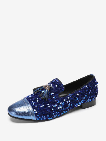 メンズ リベット ローファー シューズ レザー スパンコール スリッポン タッセル プロム ウェディングシューズ