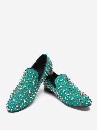 メンズローファー リベット ポインテッドトゥ 牛革スパイク スリップオン プロム ウェディングシューズ