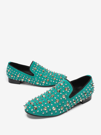 メンズローファー リベット ポインテッドトゥ 牛革スパイク スリップオン プロム ウェディングシューズ