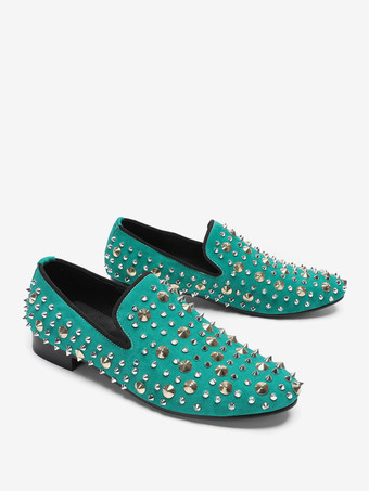 メンズローファー リベット ポインテッドトゥ 牛革スパイク スリップオン プロム ウェディングシューズ