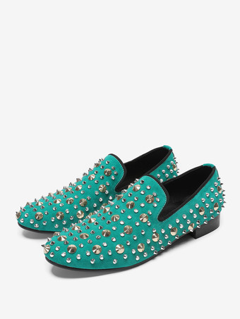 メンズローファー リベット ポインテッドトゥ 牛革スパイク スリップオン プロム ウェディングシューズ