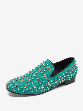 メンズローファー リベット ポインテッドトゥ 牛革スパイク スリップオン プロム ウェディングシューズ