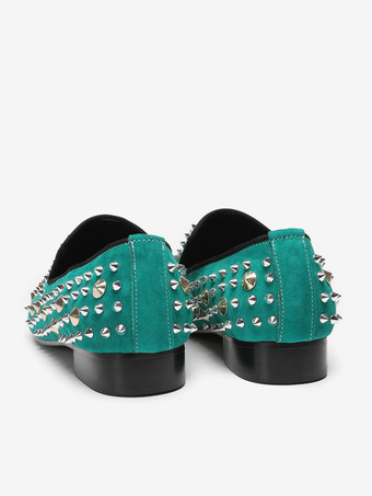 メンズローファー リベット ポインテッドトゥ 牛革スパイク スリップオン プロム ウェディングシューズ