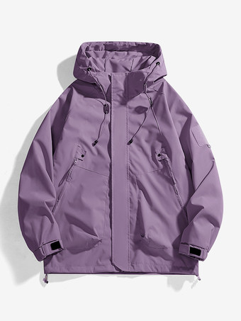 パープル メンズ アウトドア ジャケット マウンテンスタイル フード付き 長袖コート