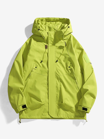 黄緑色メンズ アウトドア ジャケット マウンテンスタイル フード付き 長袖コート