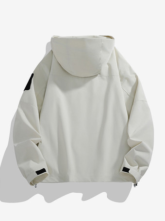 メンズ アウトドア ジャケット パッチワーク ルーズ ジップ フード付き 長袖 コート